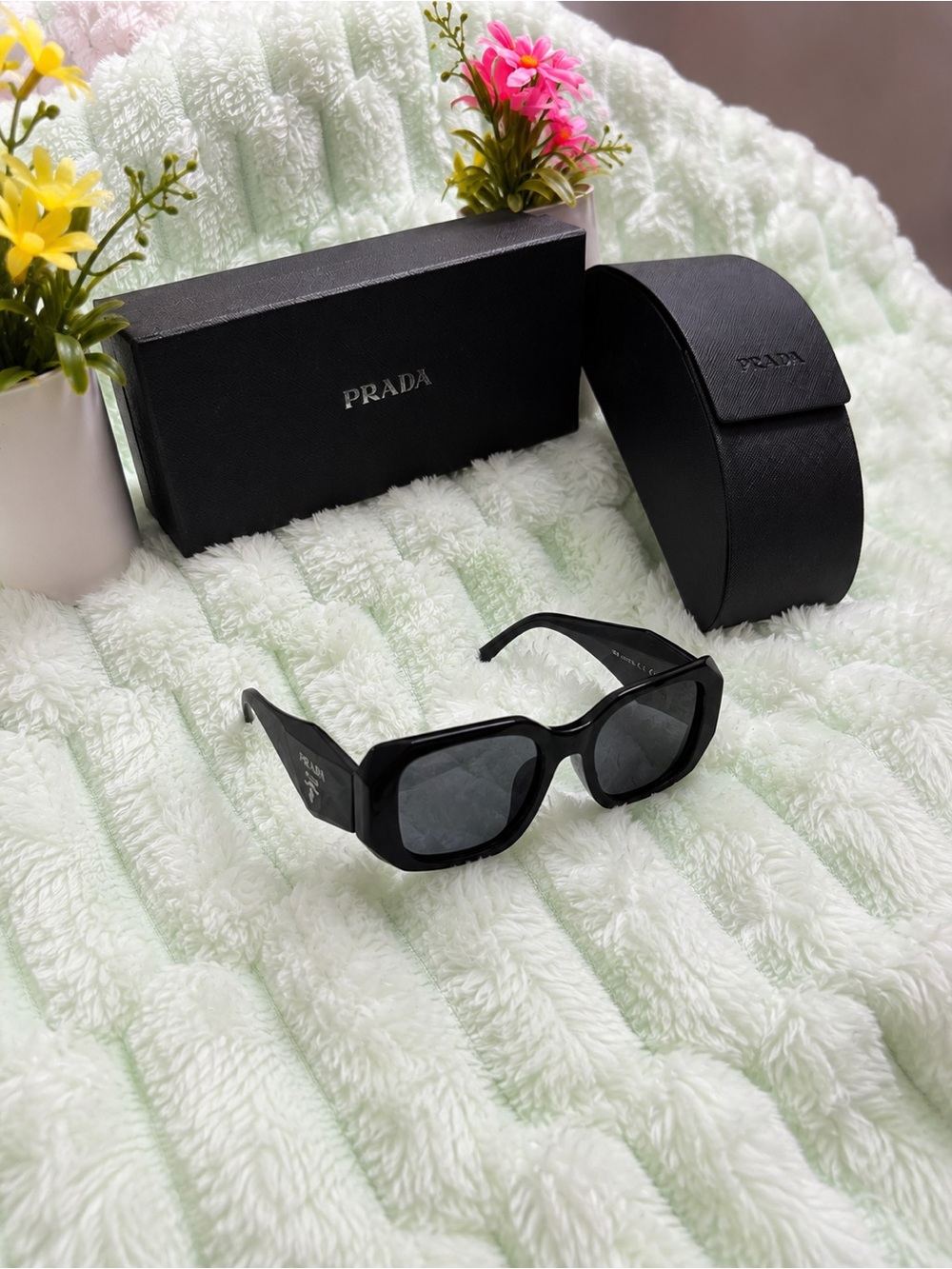 Prada Black Oversized Square Women's Sunglasses with Dark Lenses